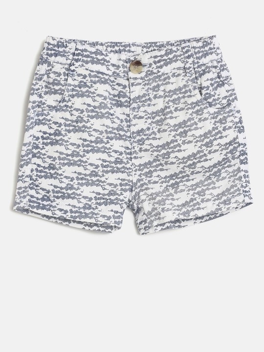 Boys White & Navy Printed Regular Fit Regular Shorts 6M