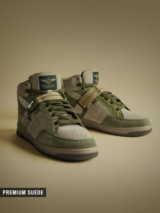 The Souled Store Men Top Gun Printed Olive High Top Sneakers