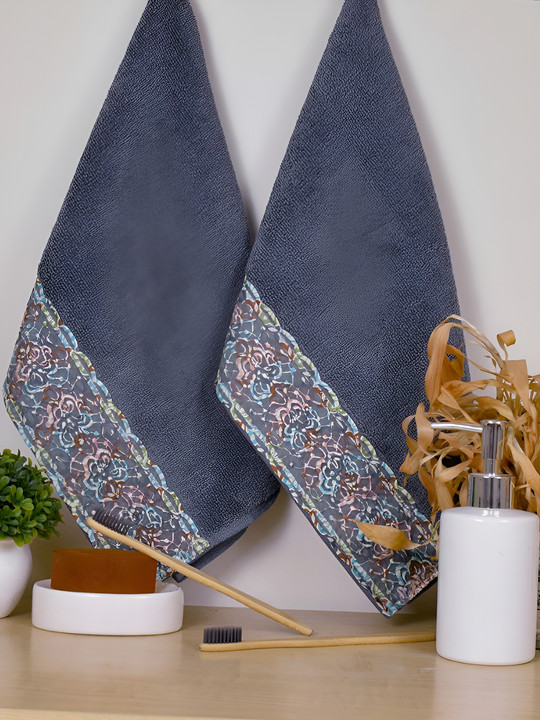 RANGOLI 2-pcs Grey 550 GSM Pure Cotton Hand Towels