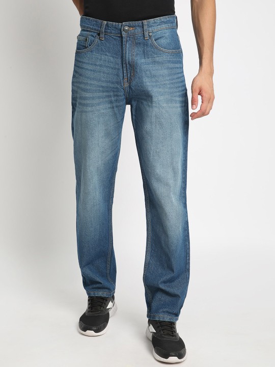 Men Straight Fit Clean Look Heavy Fade Whiskers Pure Cotton Jeans deal from myntra
