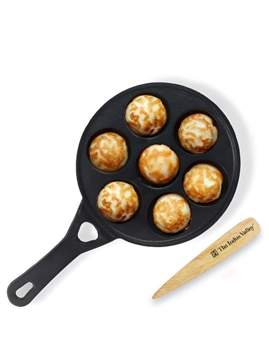 The Indus Valley Black Cast Iron Dishwasher Safe Appam Patra