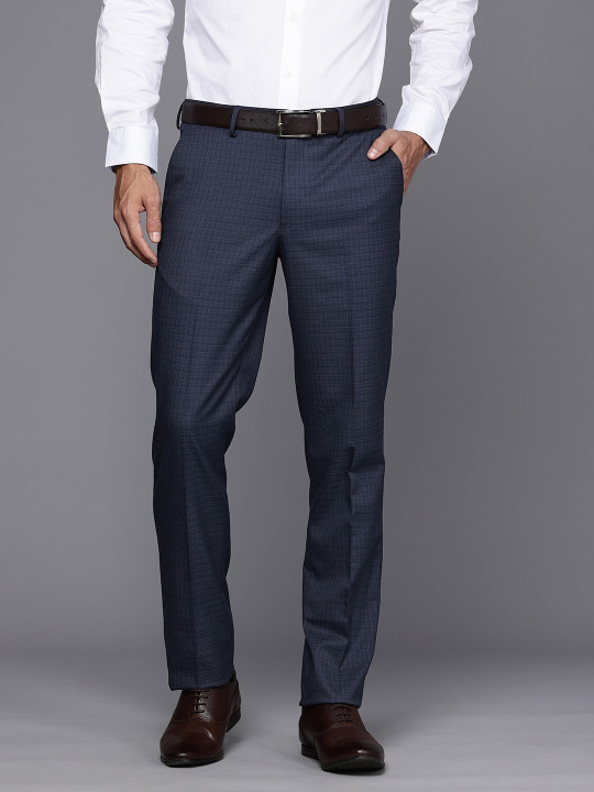 Louis Philippe Men Checked Slim Fit Formal Trousers