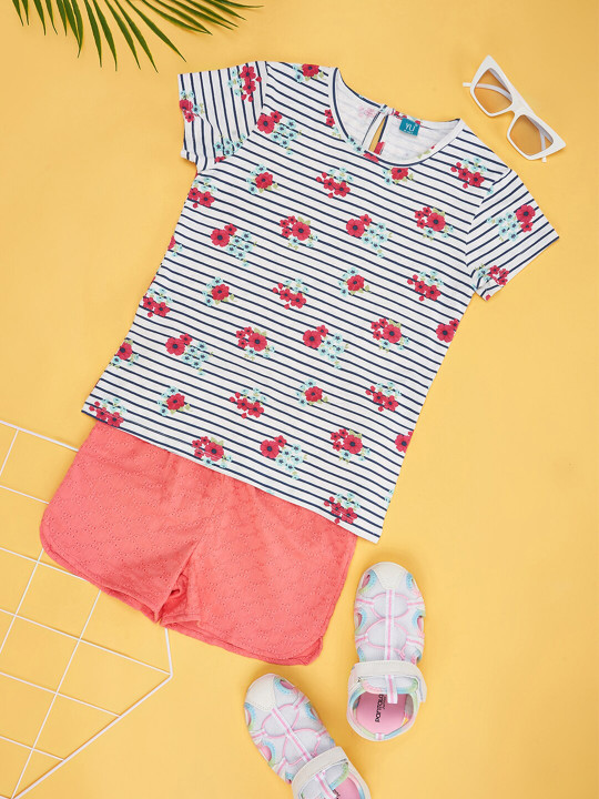 YU by Pantaloons Girls Printed T-shirt With Shorts