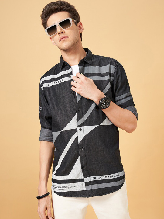 SF JEANS by Pantaloons Slim Fit Abstract Printed Casual Shirt