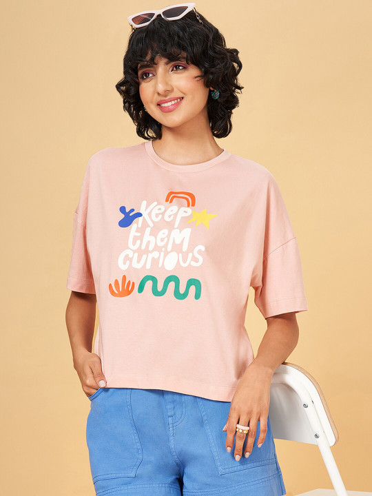 People Nude Typography Printed Drop Shoulder Sleeves Pure Cotton Boxy T-shirt