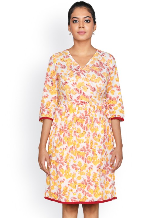 Women Yellow Printed A-Line Dress S