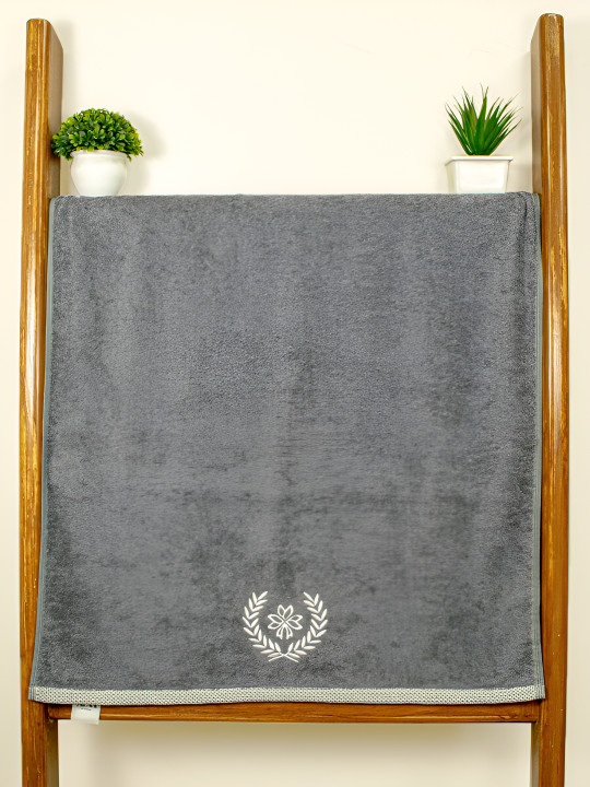 Aura Organic Bamboo Embroidered 500GSM Super Soft Adult Regular Bath Towel-55x28In