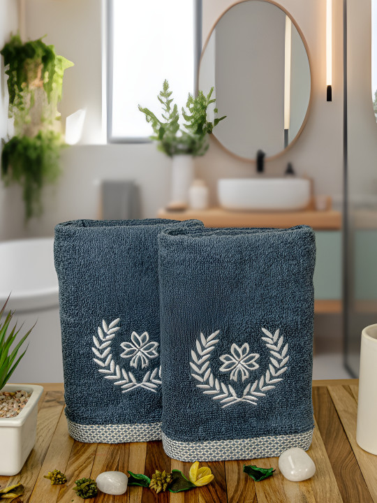 Aura Blue 2 Pieces Printed 550 GSM Quick Dry Hand Towels