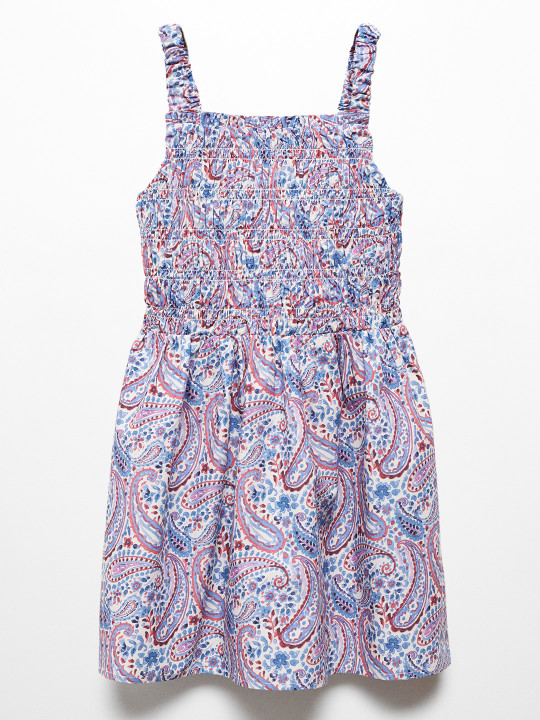 Mango Kids Girls Cotton Floral Print A-Line Mini Dress