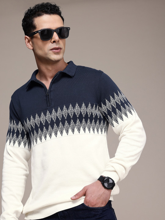 French Connection Geometric Self Designed Pure Cotton Pullover