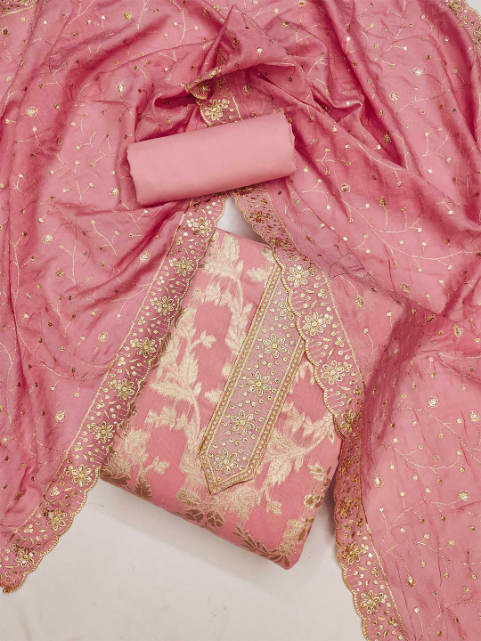 KALINI Ethnic Motifs Embroidered Sequinned Unstitched Dress Material
