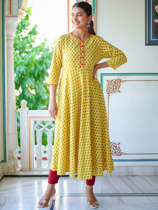 KALINI Ethnic Motifs Printed Pure Cotton Anarkali Kurta