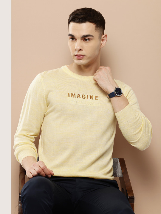INVICTUS Men Typography Acrylic Pullover with Applique Detail