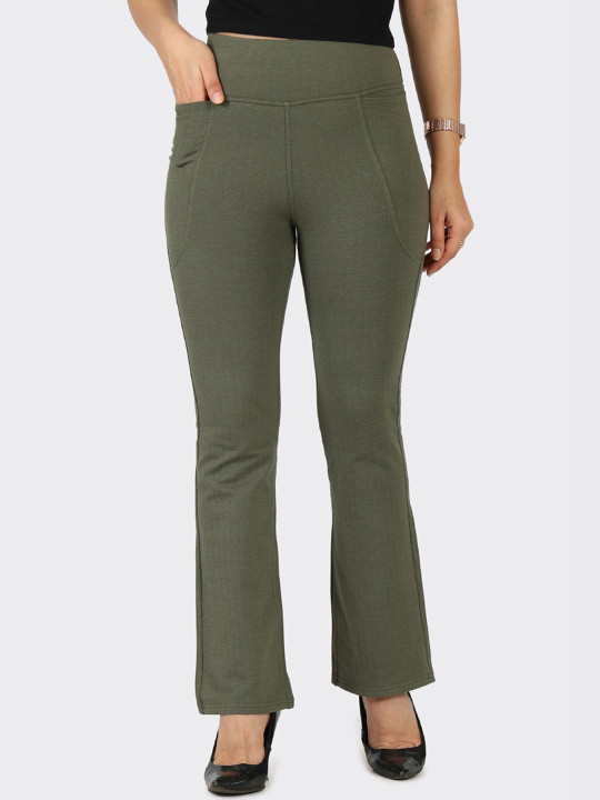 Blissclub Women Tailored Flared High-Rise Wrinkle Free Trousers