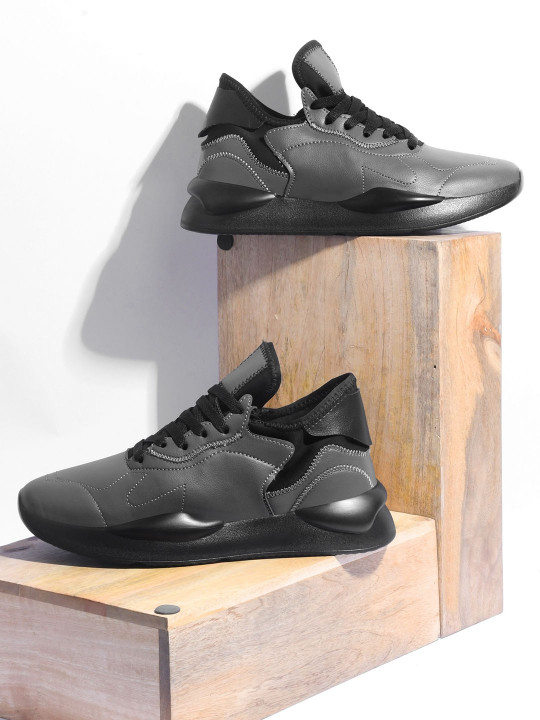 THE WHITE POLE Men Textured Lightweight Memory Foam Lace-Up Sneakers