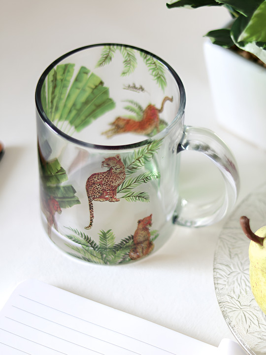 Strokes by Namrata Mehta Kirani Name Personalised Transparent Animal Print Glass Handmade Mug-350ml