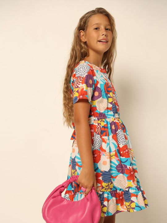 Vero Moda Girls Tropical Print Pure Cotton Fit & Flare Dress