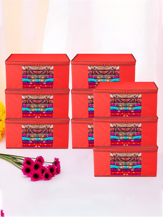 Kuber Industries Red 9 Pieces Reusable Zip Closure Saree Bag Organisers