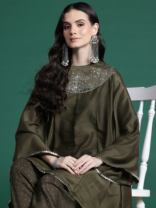 Sangria X fwd Mukaish Gotta Patti & Mukaish Detail A-Line Kurta & Salwar