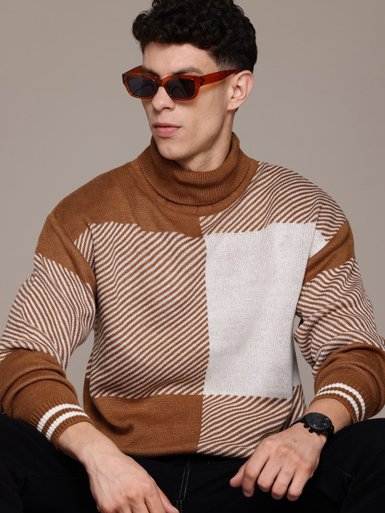 Roadster The Lifestyle Co. Pure Acrylic Striped Colourblocked Pullover
