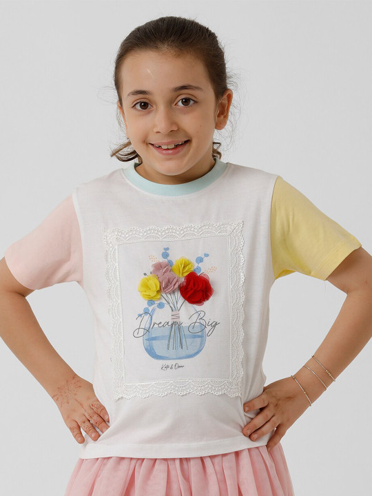 KATE & OSCAR Girls Round Neck Cotton T-shirt