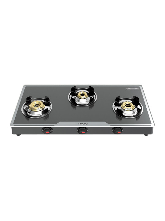 Bajaj Black 2 Burner Glass Top Gas Stove with Anti-Viral and Anti-Bacterial Frame coating