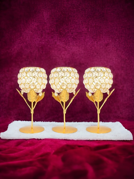 Extreme Karigari Gold-Toned 3 Pieces Crystal Candle Holder