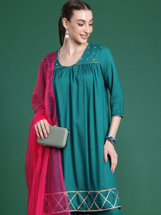 Sangria X fwd Regular Gotta Patti A-Line Kurta With Palazzos & Dupatta