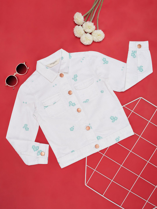 Pantaloons Junior Girls Floral Printed Pure Cotton Crop Tailored Jacket