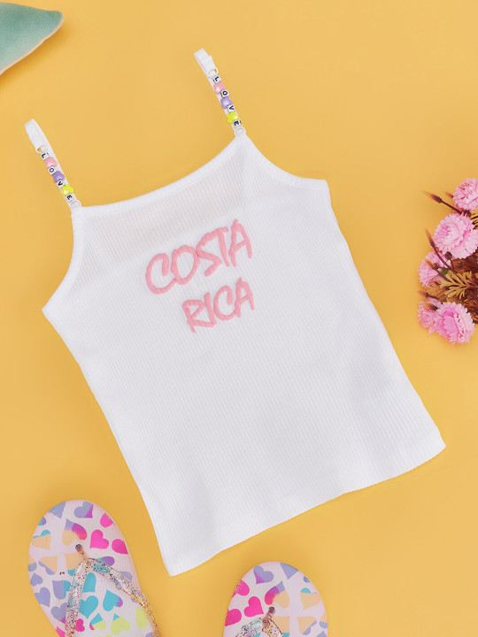 Pantaloons Junior Girls Typography Printed Shoulder Straps Top