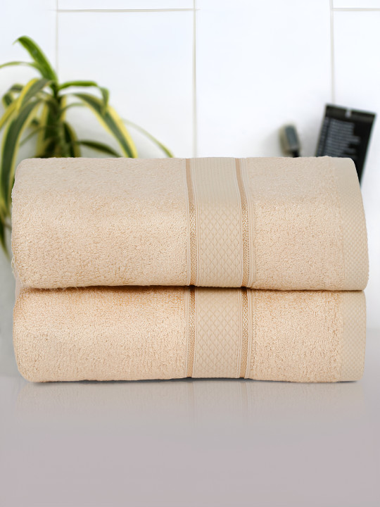 Cantabil Beige 2 Pieces 550 GSM Bamboo Cotton Hand Towels