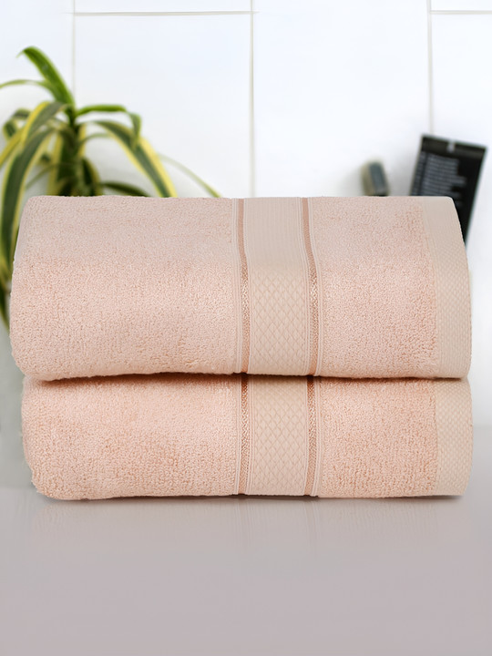 Cantabil Peach-Coloured 2 Pieces Bamboo Cotton 550 GSM Hand Towels