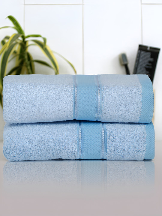 Cantabil Blue 2 Pieces Bamboo Cotton 550 GSM Hand Towels