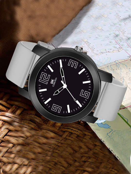 IIK COLLECTION Men Black & White Round Dial Adjustable Flexible Silicon Strap Watch