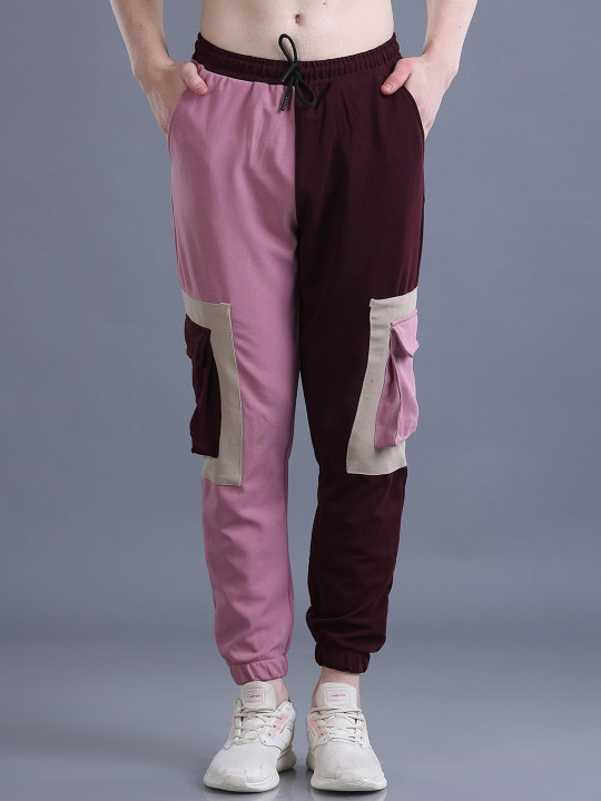 The Dance Bible Men Colourblocked Relaxed-Fit Mid Rise Cargo Joggers