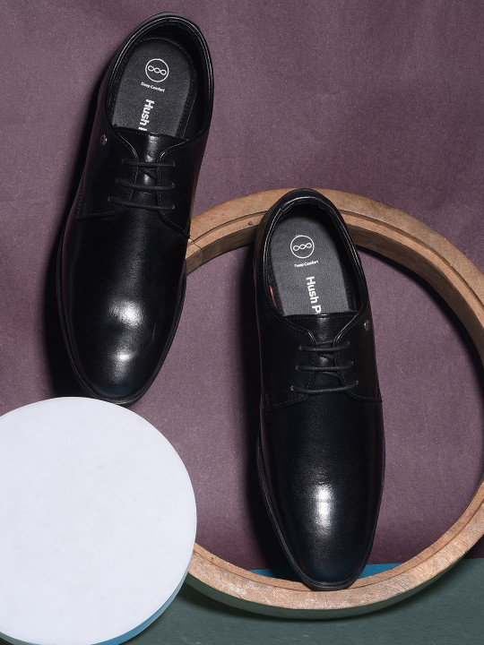 Hush Puppies Men Textured Round Toe Leather Formal Slip-On Shoes