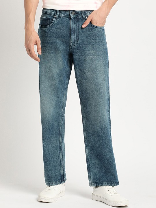 Men Straight Fit Clean Look Heavy Fade Cotton Jeans deal from myntra