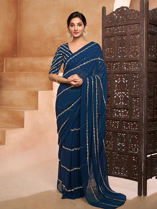 Inddus Floral Embellished Sequinned Saree