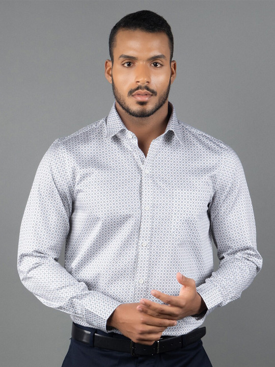 LOUIS STITCH Comfort Micro Ditsy Printed Spread Collar Curved Cotton Formal Shirt