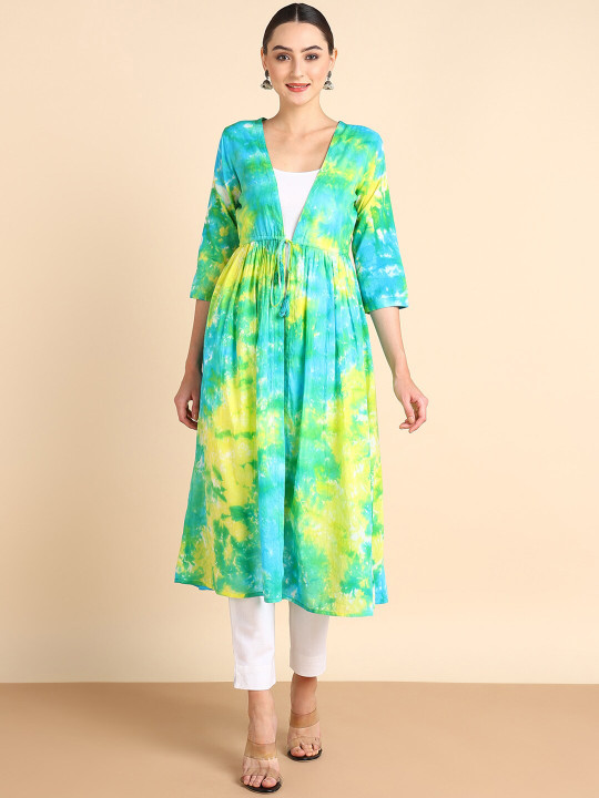 Maaesa Abstract Print V-Neck A-Line Midi Dress