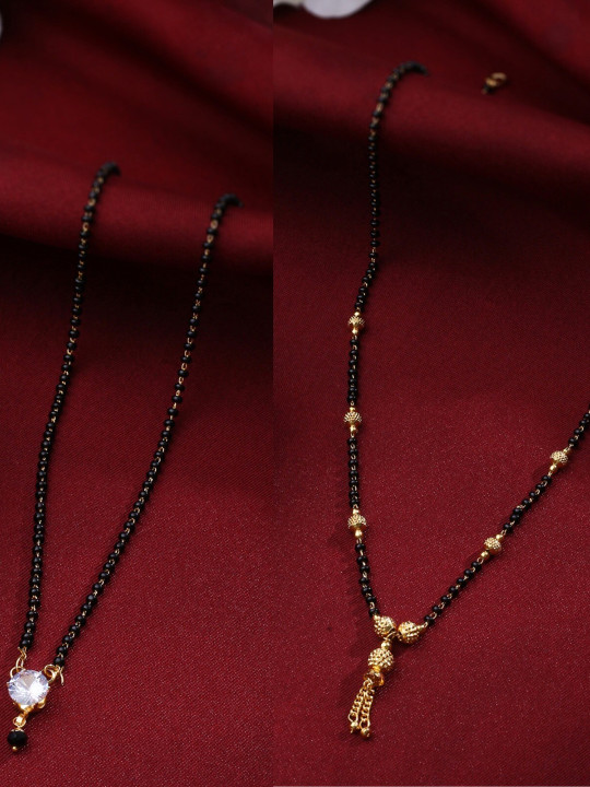 NVR Set Of 2 Gold-Plated Stones & Beads Mangalsutra