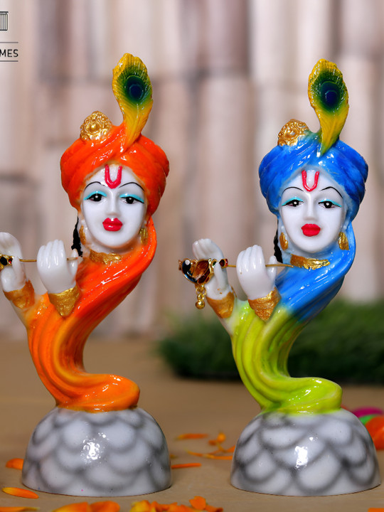 GW CREATIONS Orange Blue 2 Pieces Krishna Showpieces