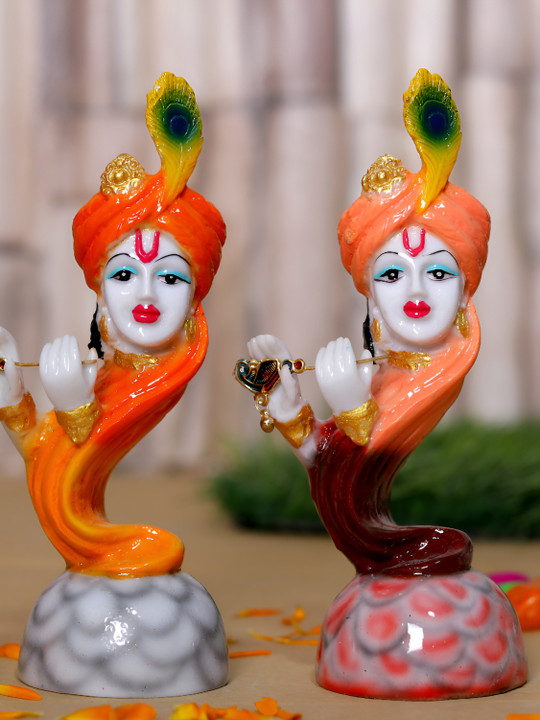 GW CREATIONS Multicoloured Figurine Krishna Face Set Of 2 Showpiece