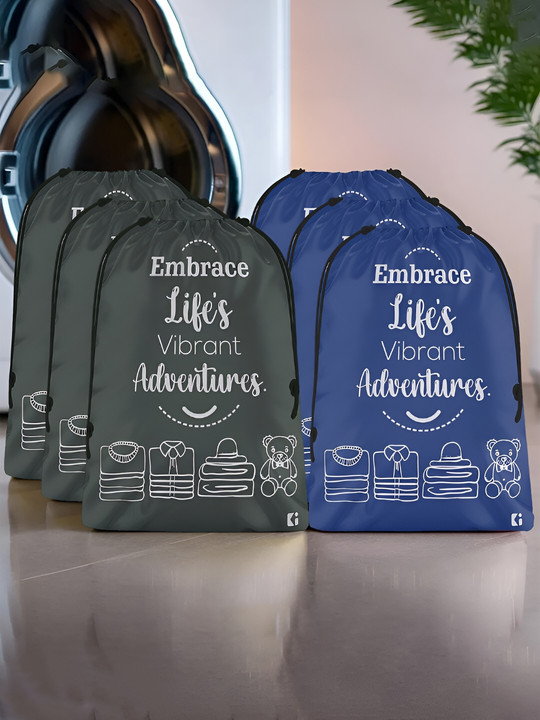 Kuber Industries Blue 6 Pieces Printed Fabric Shoes Organisers