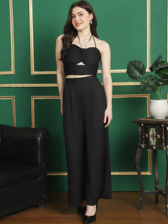 BLANC9 Halter Neck Cut Out Detail Top & Flared Trouser