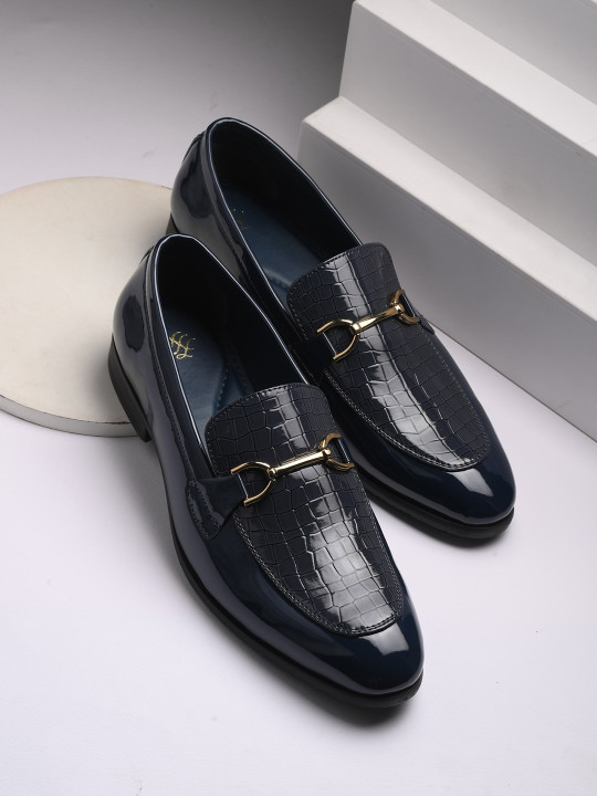 House of Pataudi Men Textured Slip On Formal Loafers