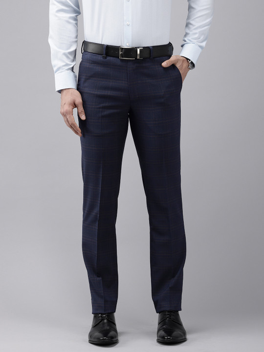 Van Heusen Men Checked Slim Fit Formal Trousers