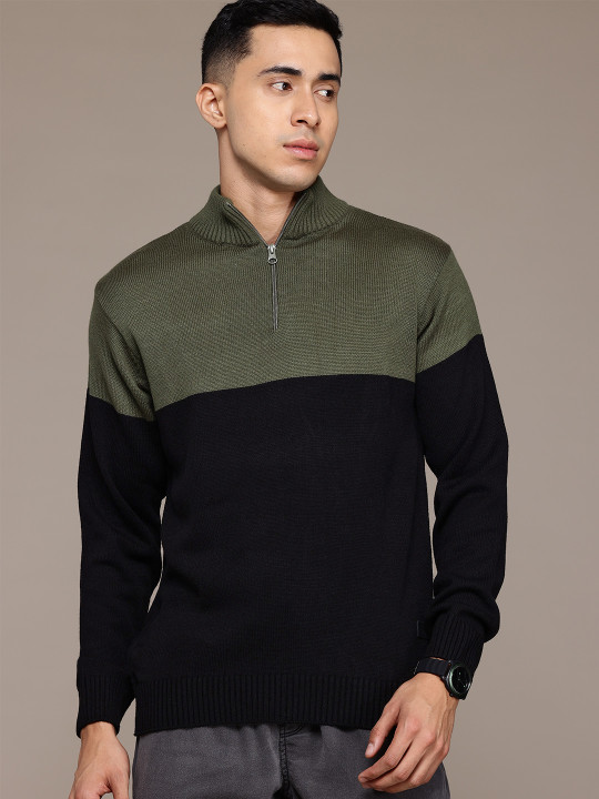 Roadster The Lifestyle Co. Men Colourblocked Acrylic Pullover