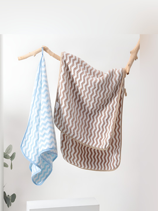 Kuber Industries Chevron Polyester 120GSM Super Soft 2PCs Adult Regular Bath Towel-30x14In