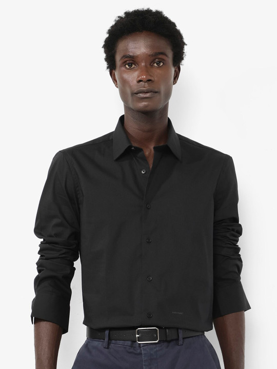 RARE RABBIT Men Black Regular Fit Plain Formal Shirt